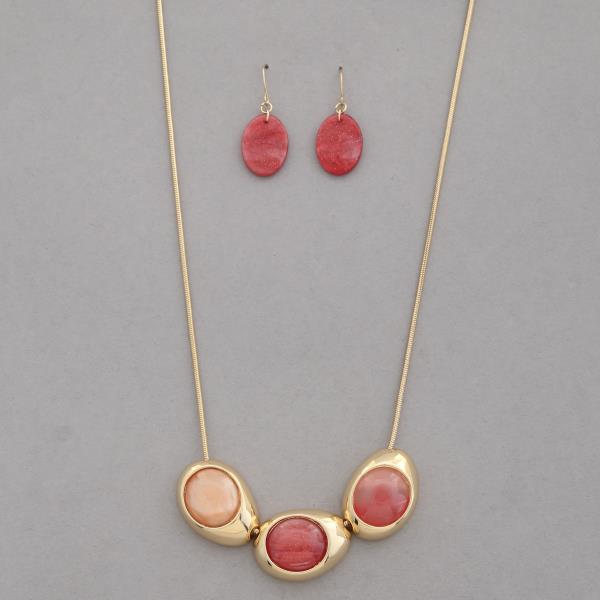 CIRCLE OVAL STONE LINK NECKLACE