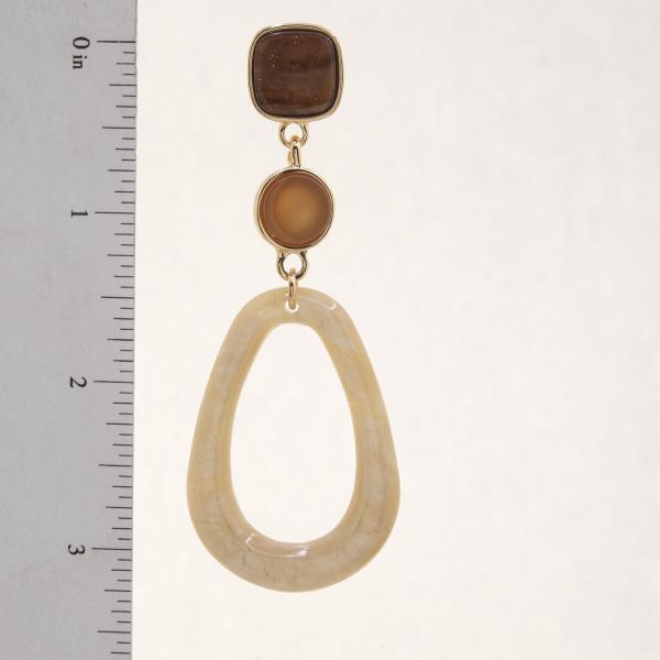 SQUARE ROUND STONE TEARDROP DANGLE EARRING