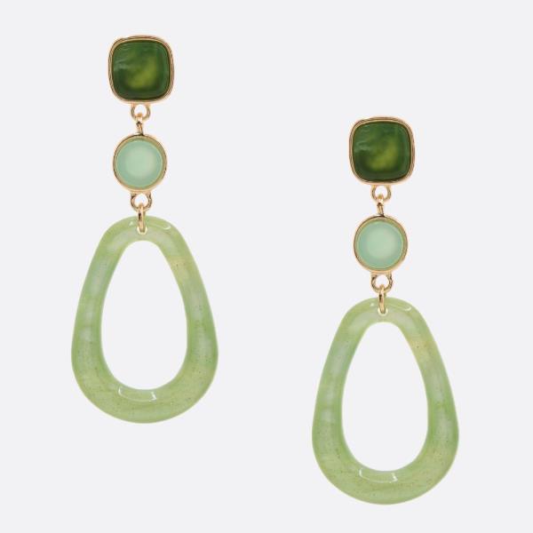 SQUARE ROUND STONE TEARDROP DANGLE EARRING