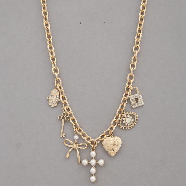 CROSS HEART CHARM STATION NECKLACE