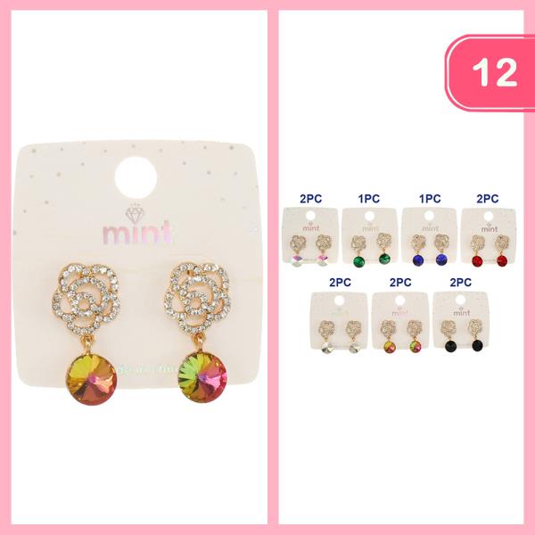 RHINESTONE FLOWER DANGLE EARRING (12 UNITS)