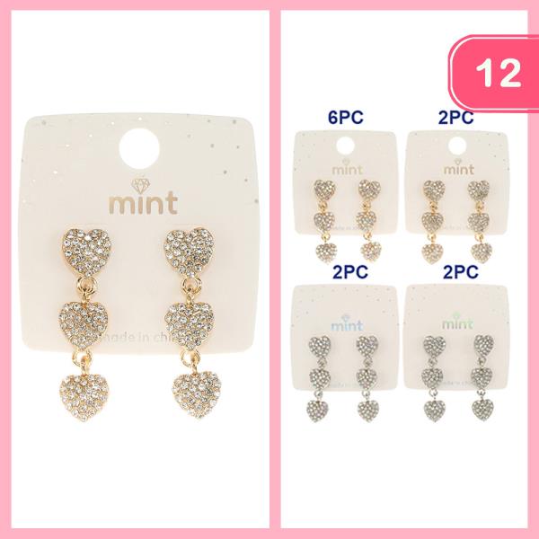 HEART RHINESTONE FANGLE EARRING (12 UNITS)