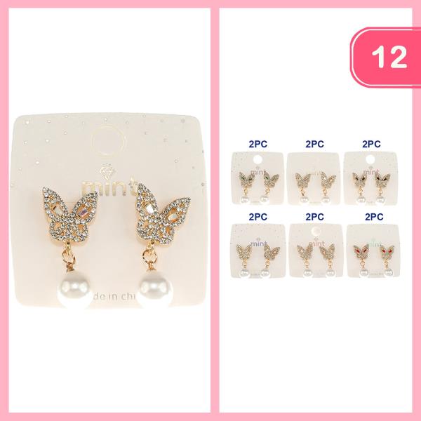 RHINESTONE BUTTERFLY PEARL EARRING (12 UNITS)