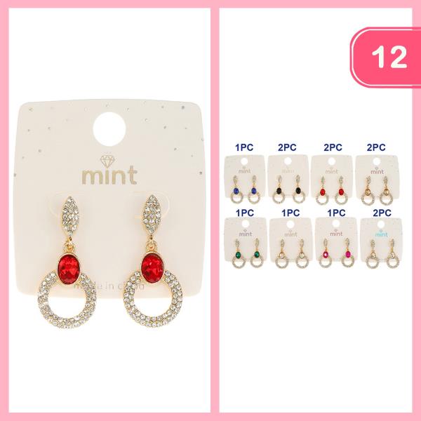 RHINESTONE CIRCLE DANGLE EARRING (12 UNITS)