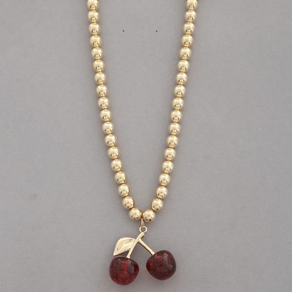 SDJ CHERRY PENDANT BALL BEAD NECKLACE