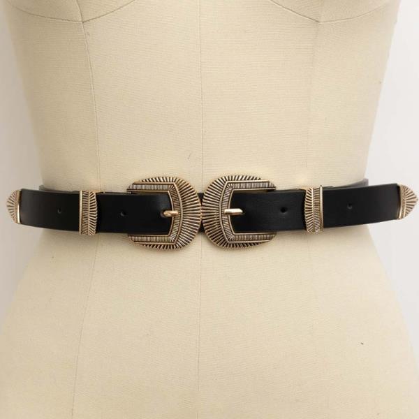 DOUBLE BUCKLE FAUX LEATHER WESTERN BELT – CLASSIC & DURABLE