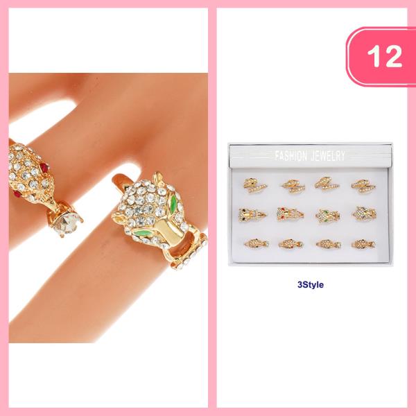 RHINESTONE ASSORTED RING (12 UNITS)