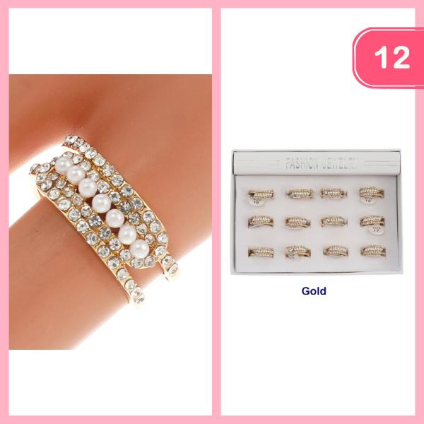 RHINESTONE PEARL RING (12 UNITS)