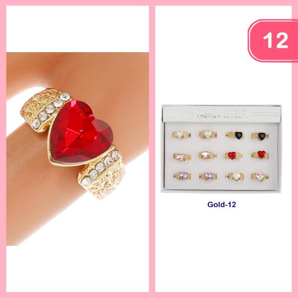 RHINESTONE HEART RING (12 UNITS)