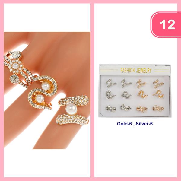 ASSORTED RHINESTONE PEARL RINGS (12 UNITS)