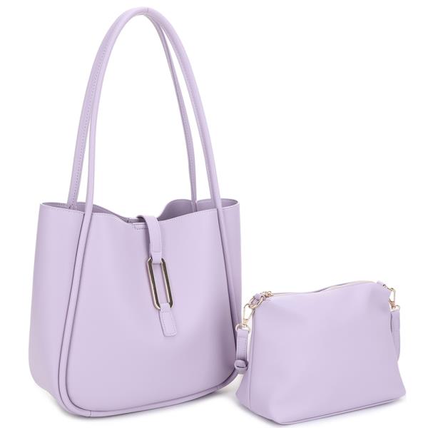 2IN1 SMOOTH PLAIN SHOULDER TOTE BAG W CROSSBODY SET