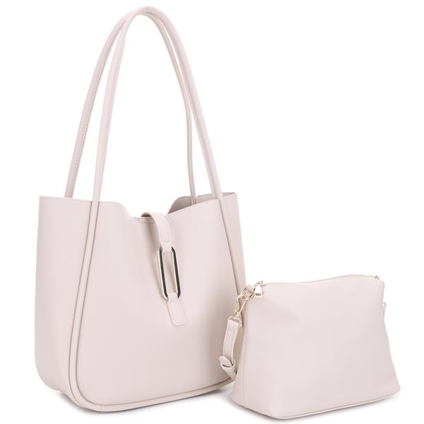 2IN1 SMOOTH PLAIN SHOULDER TOTE BAG W CROSSBODY SET