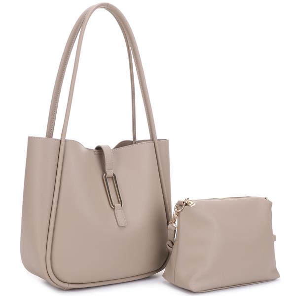 2IN1 SMOOTH PLAIN SHOULDER TOTE BAG W CROSSBODY SET