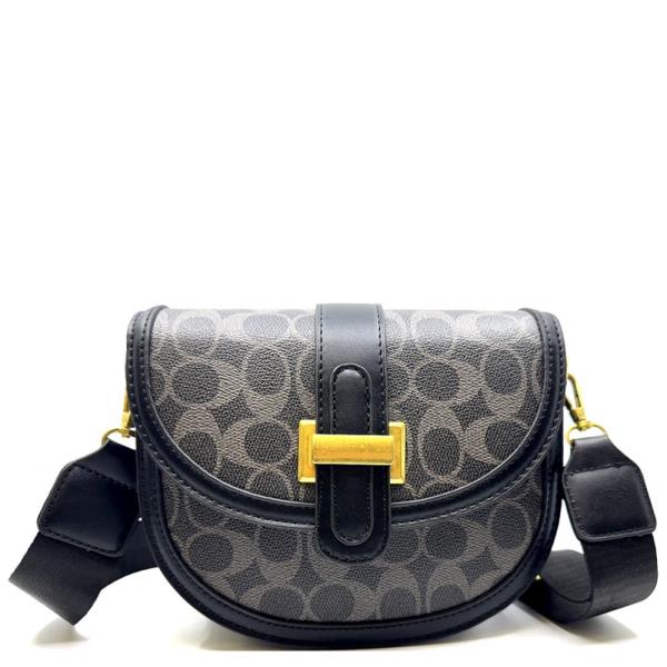 METAL CLASP HARDWARE PATTERNED TEXTURE ROUND CROSSBODY BAG