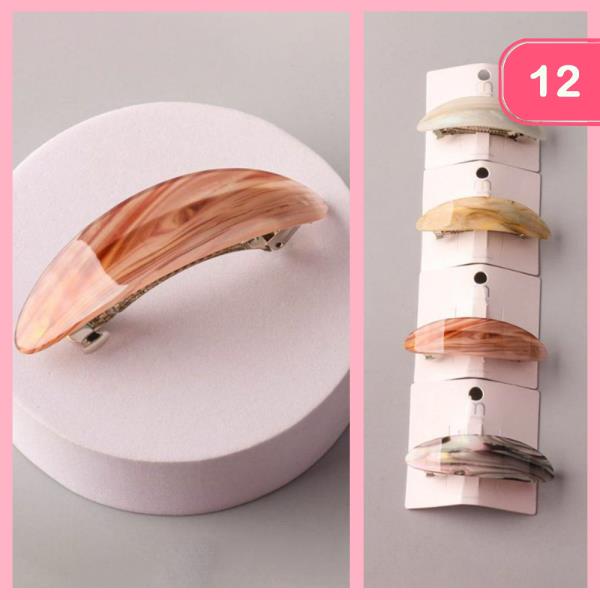 ACETATE OVAL CURVED BARRETTE HAIR PIN (12 UNITS)