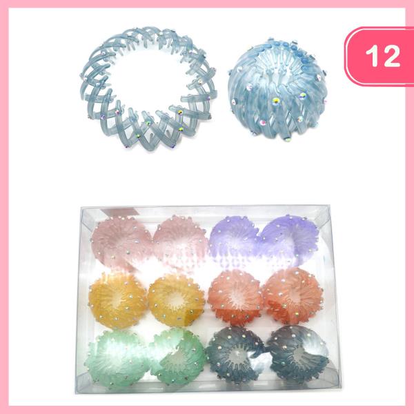 AB RHINESTONE STUDDED HAIR BUN CLIP (12 UNITS)