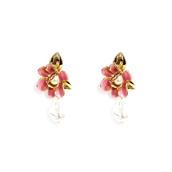 FLOWER PEARL BEAD LINK DANGLE EARRING
