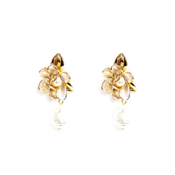 FLOWER PEARL BEAD LINK DANGLE EARRING