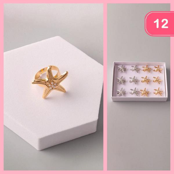METAL PEARL STARFISH RING (12 UNITS)