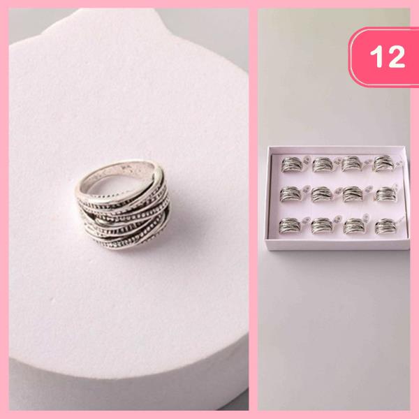 EMBOSSED LAYER CROSSED ANTIQUE RING (12 UNITS)