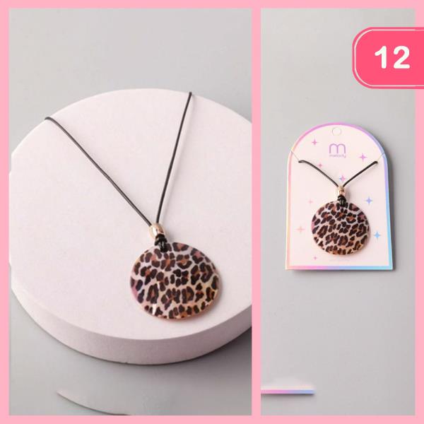 CHEETAH PRINT SHELL PLATE STRING NECKLACE (12 UNITS)