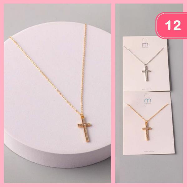 RHINESTONE CROSS NECKLACE (12 UNITS)