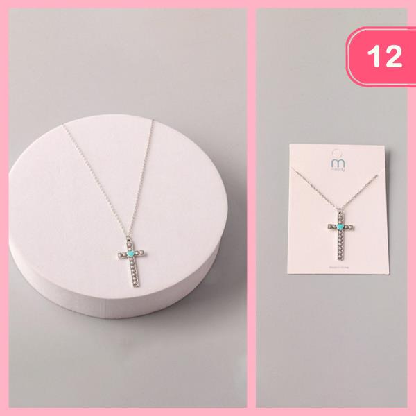 CROSS TURQUOISE HEART NECKLACE (12 UNITS)