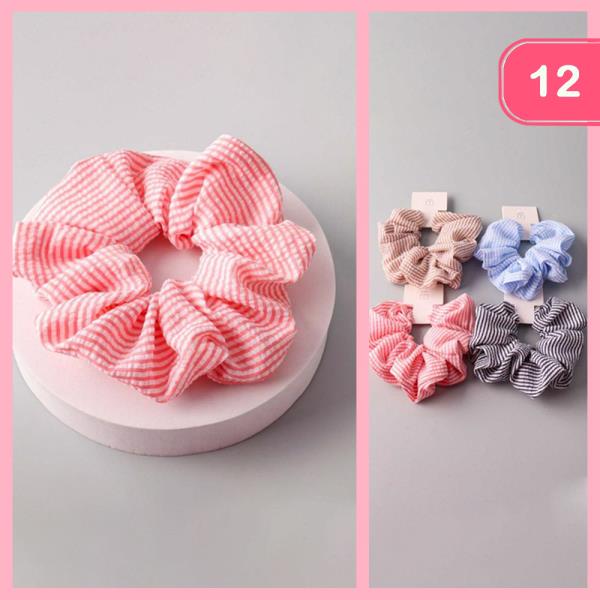SEERSUCKER GINGHAM HAIR SCRUNCHIE (12 UNITS)