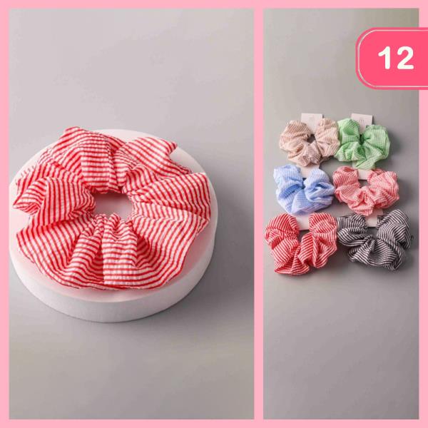 STRIPED SEERSUCKER HAIR SCRUNCHIE (12 UNITS)