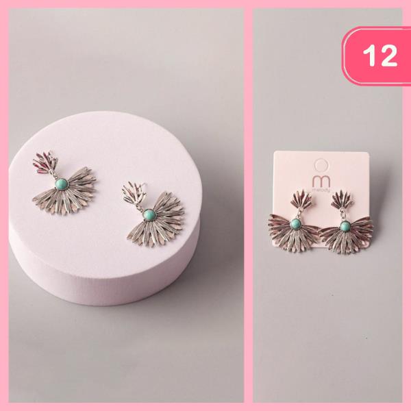 ANTIQUE TURQUOISE FEATHER FAN EARRING (12 UNITS)