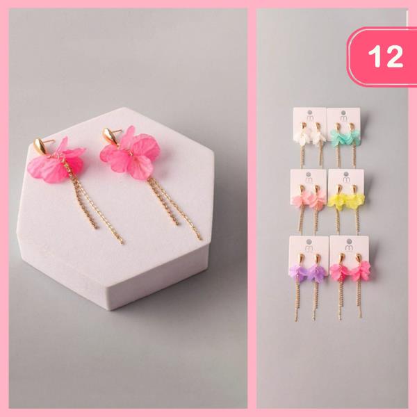 PETAL TASSEL CHAIN RHINESTONETAIL EARRING (12 UNITS)
