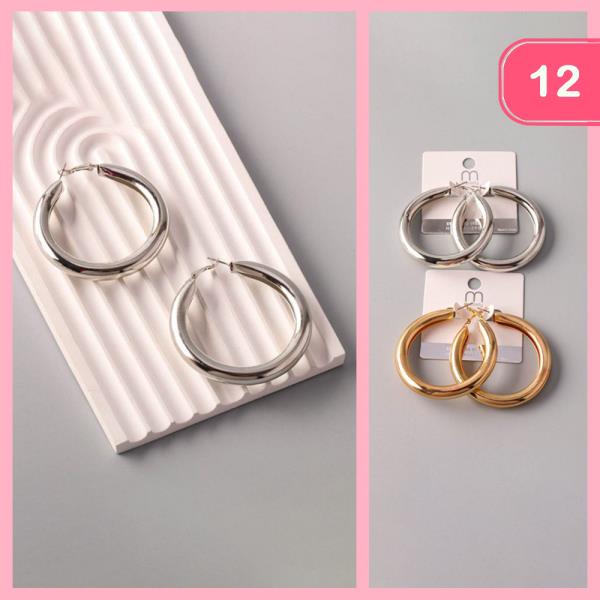 STAINLESS STEEL THICK HOOP EARRING (12 UNITS)