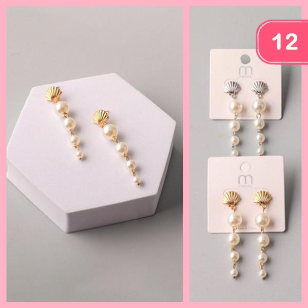TRADUATED PEARL DROP SHELL EARRING (12 UNITS)
