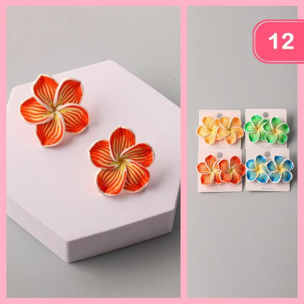 HAWAIIAN TROPICAL PLUMERIA POST EARRING (12 UNITS)