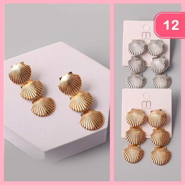 METAL TRIPLE SHELL DROP EARRING (12 UNITS)
