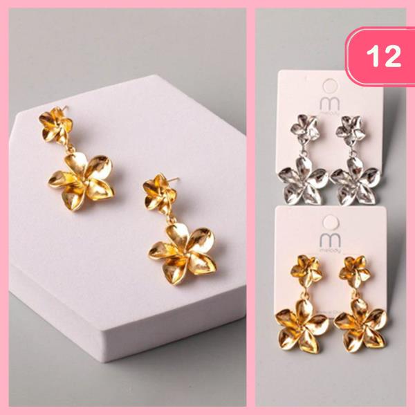 METAL PLUMERIA DROP EARRING (12 UNITS)