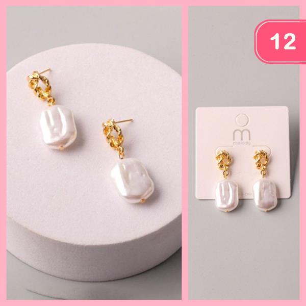TWISTED RING SQUARE PEARL DROP EARRING (12 UNITS)