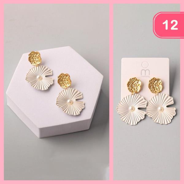 PAINTED PEARL LILY PAD DROP EARRING (12 UNITS)