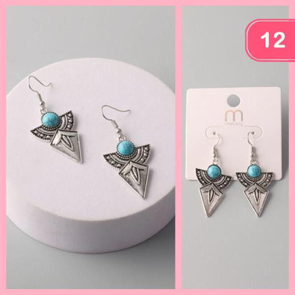 TURQUOISE FAN ARROW HOOP EARRING (12 UNITS)