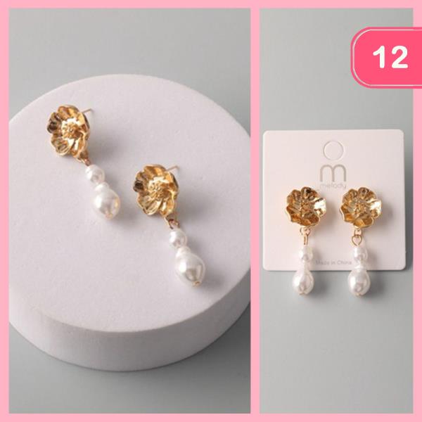 OYSTER PEARL DROP FLOWER EARRING (12 UNITS)