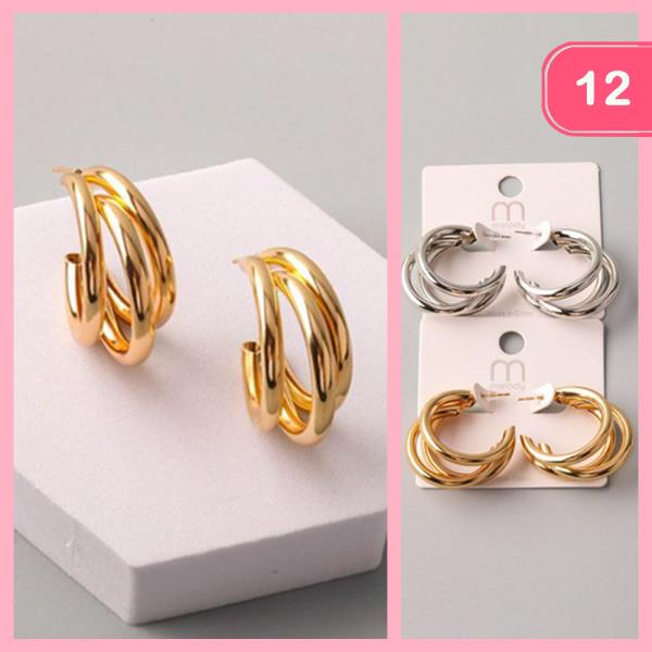 METAL TRIPLE RING HOOP EARRING (12 UNITS)