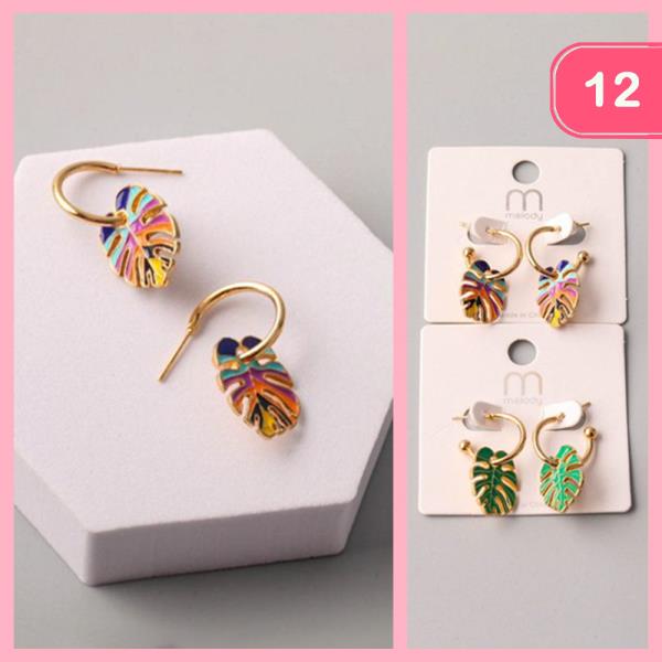 PAINTED PALM LEAF HOOP EARRING (12 UITS)