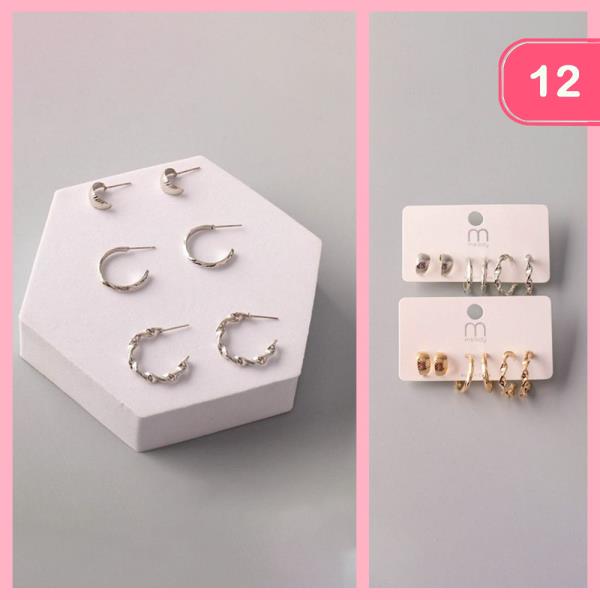 TWISTED MIX HUGGIES EARRING SET (12 UNITS)