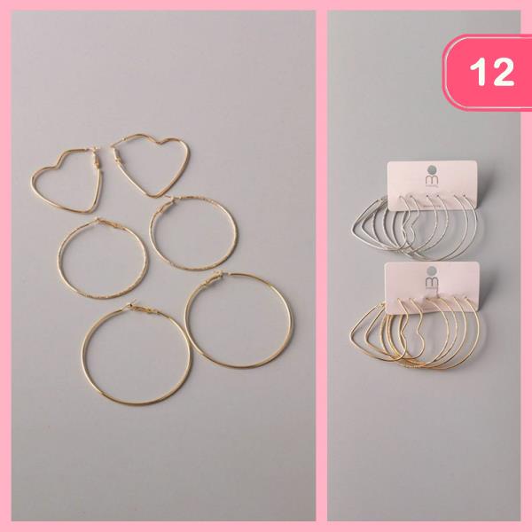 MIXED SHAPE LARGE HOOP EARRING SET (12 UNITS)