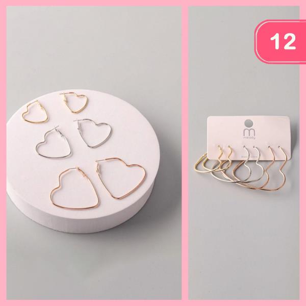 MIXED SIZE HEART HOOP EARRING (12 UNITS)