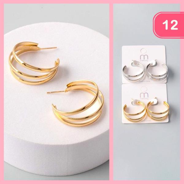 TRIPLE WIRE OPEN HOOP EARRING (12 UNITS)