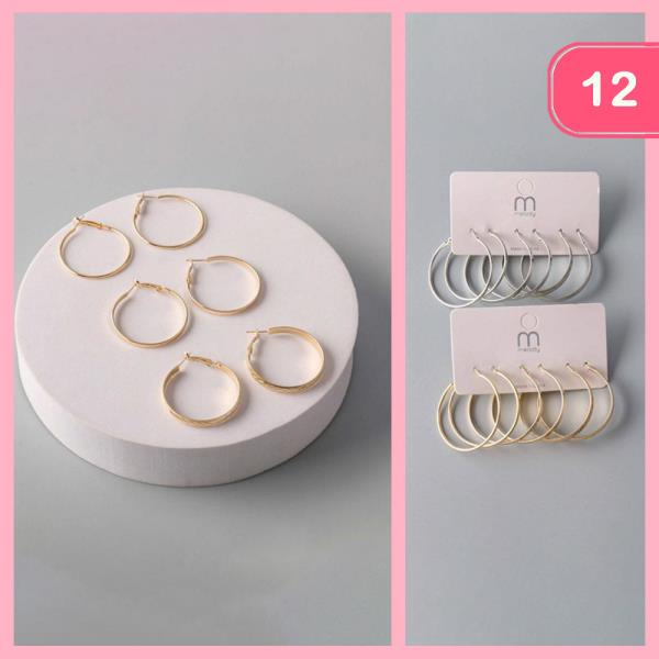 ETCHED HOOP EARRING SET (12 UNITS)