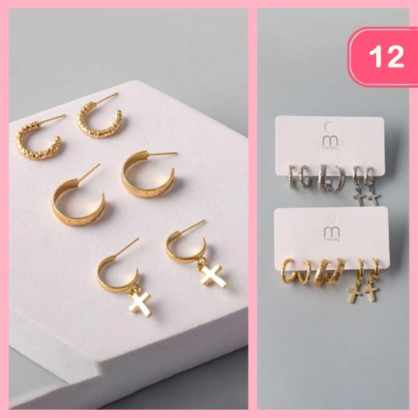 CROSS HUGGIES EARRING SET (12 UNITS)