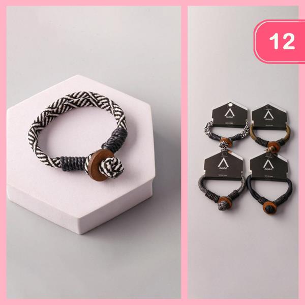 JUTE CORD WOOD TOGGLE BRACELET (12 UNITS)