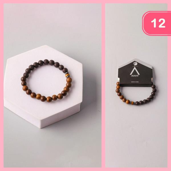 WOOD CRATER BEADED BRACELET (12 UNITS)